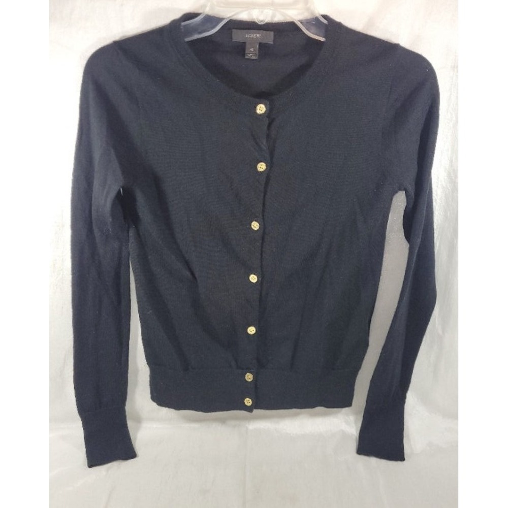 J. Crew Women's 100% Merino Wool Button Down Cardigan Sweater - Black - Size XS